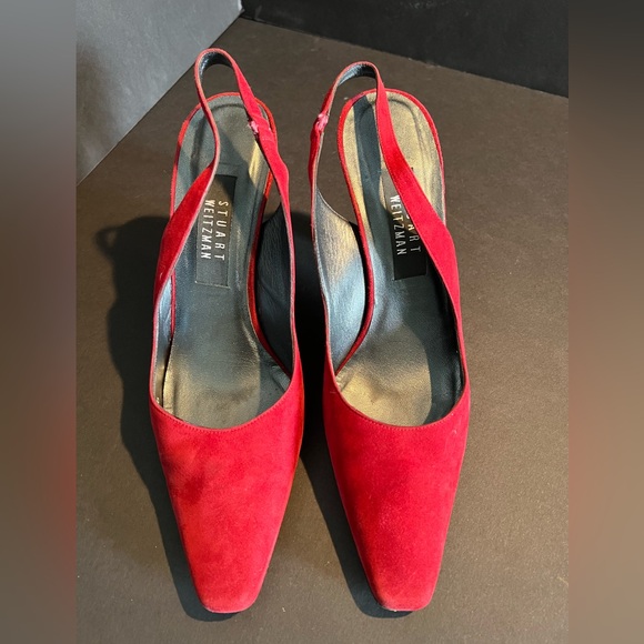 VINTAGE Stuart Weitzman Slingback Red Suede Leather Heels - Picture 3 of 7